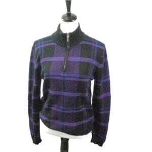 Lauren Ralph Lauren Purple Black Plaid Mock 1/4 Zip Sweater Size Medium
